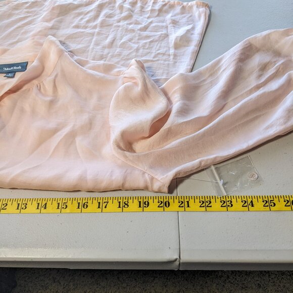 NWOT Mod Cloth blouse with tie at neck, 3/4 length sleeve, blush, semi-sheer - Picture 9 of 10